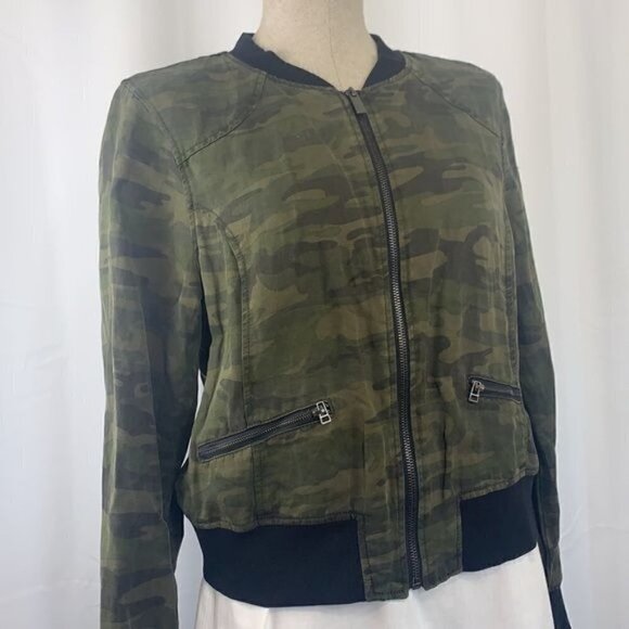 Sanctuary Camo Denim Bomber Jacket - Green/Brown/Black Cotton, Size Small - Picture 2 of 11